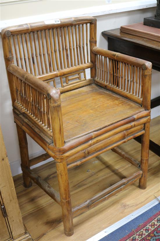 Pair of Chinese bamboo armchairs H.85cm W.50cm